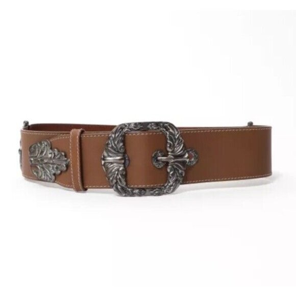 bottega veneta Engraved Leather Buckle Belt Runway Brown Size 36” - Picture 1 of 14